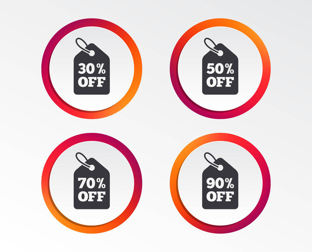 Sale price tag icons. Discount special offer symbols. 30%, 50%, 70% and 90% percent off signs. Infographic design buttons. Circle templates. Vector - Вектор, зображення