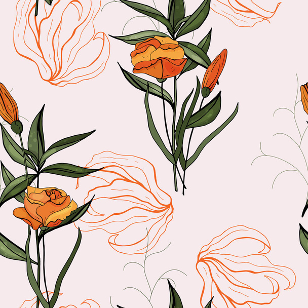 Trendy floral pattern. Isolated seamless pattern. Vintage background. Wallpaper.  Hand drawn. Vector illustration. - Vector, imagen