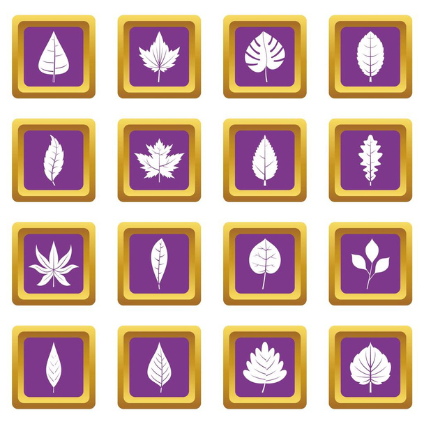 Plant leafs icons set purple - Vector, afbeelding