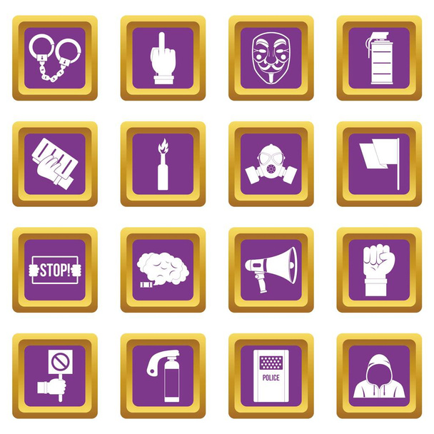Protest icons set purple - Vettoriali, immagini