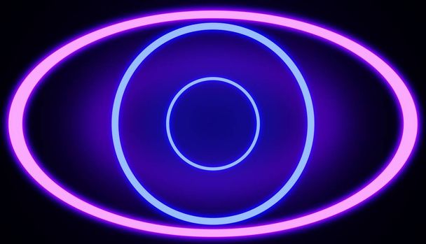 Oko ve tvaru neonové linky v růžové a modré barvě. Vykreslení. - Fotografie, Obrázek