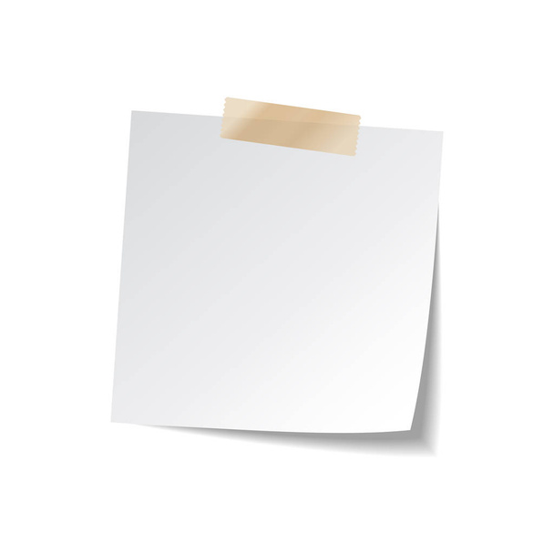 Sticky paper note with tape and shadow isolated on white background. Blank. - Vector, Image
