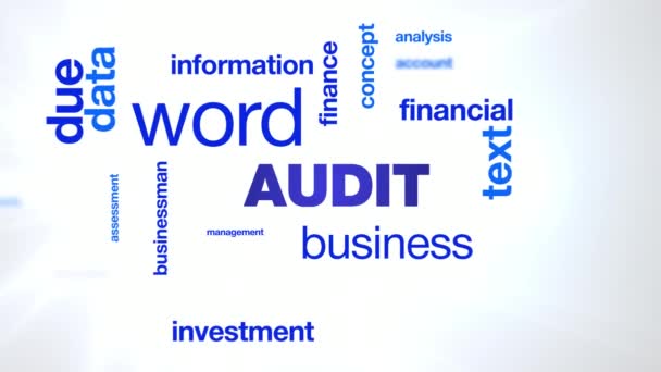 Auditovat podnikatel slovo finance finanční investice managementu kvůli animovaný text slovo cloud pozadí v uhd 4k 3840 2160 - Záběry, video