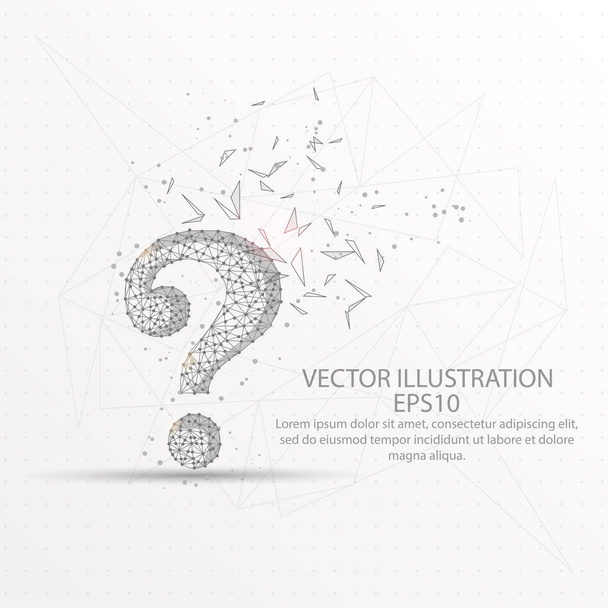 Question mark abstract mesh line and composition digitally drawn starry sky or space in the form of broken a part triangle shape and scattered dots low poly wire frame. - Vektor, kép