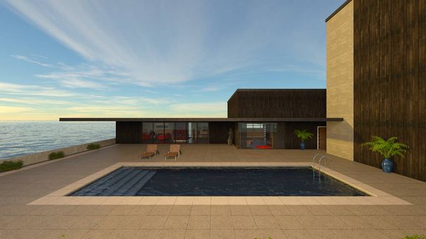 3D CG рендеринг резиденции с бассейном
 - Фото, изображение