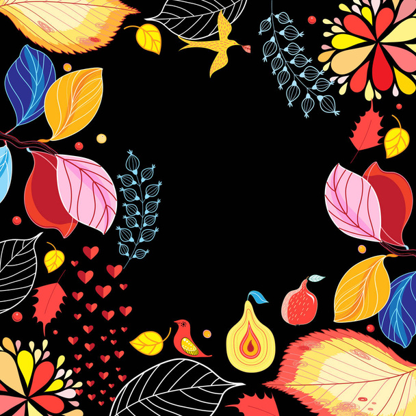 Őszi színes háttér, levelek és a madarak - Vektor, kép