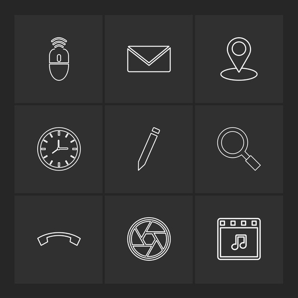 minimalistic flat app icons on black background - Vector, Image