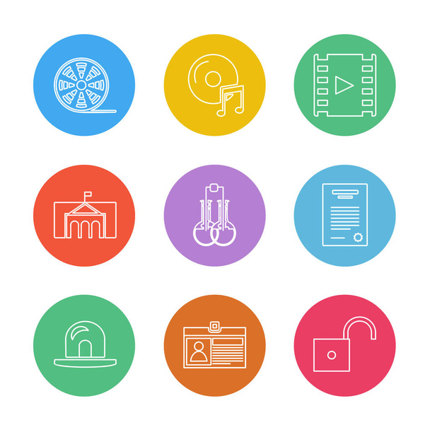 Different minimalistic flat vector app icons on colorful background - Vettoriali, immagini