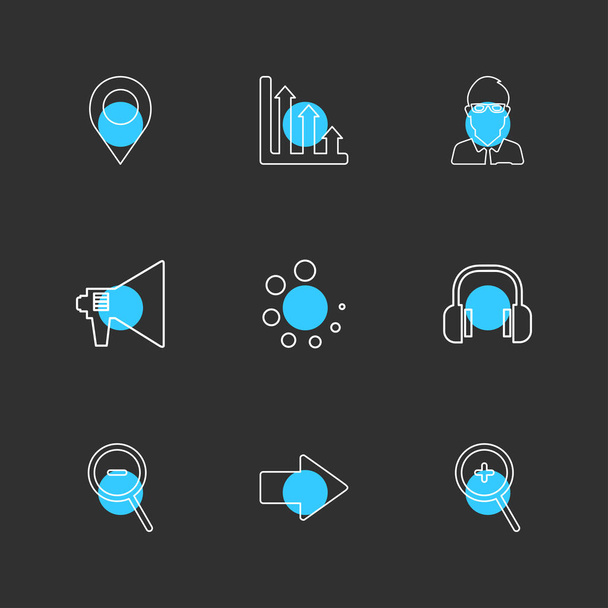 минималистичные значки плоских приложений на черном фоне
 - Вектор,изображение