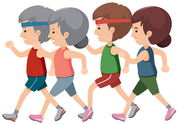 Un gruppo di anziani che fanno jogging illustrazione
 - Vettoriali, immagini