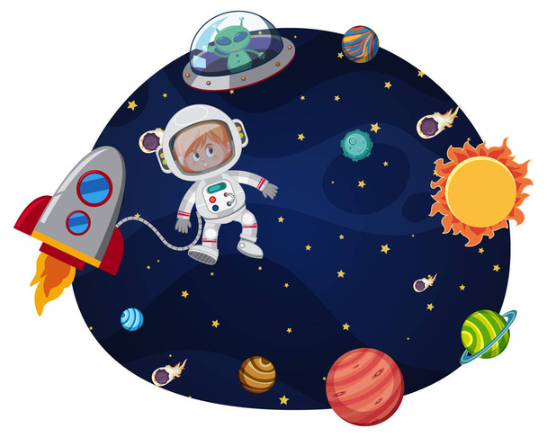 Astronaut in space template illustration - Vector, Image