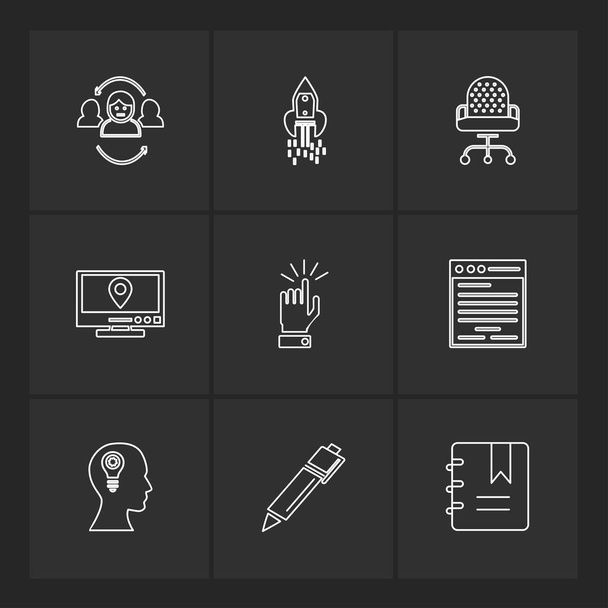 minimalistic flat app icons on black background - Διάνυσμα, εικόνα