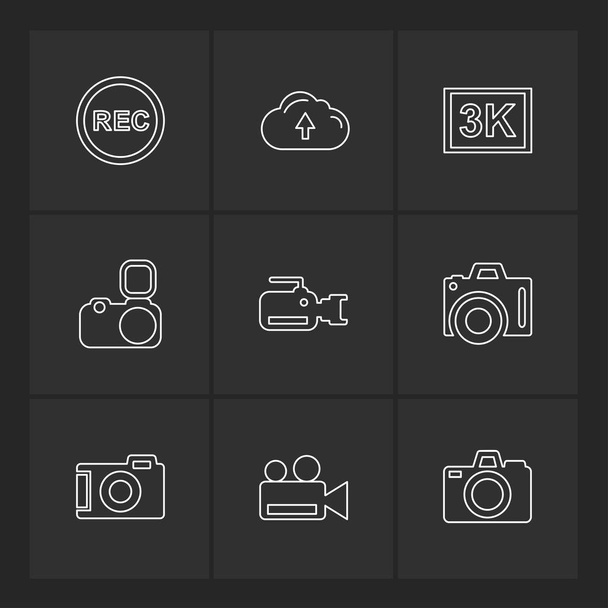 minimalistic flat app icons on black background - Vector, Image