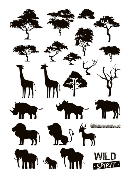 vadon élő afrikai állatok csoportja - Vektor, kép