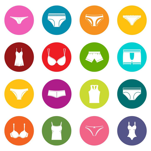Underwear items icons many colors set - Vektor, kép
