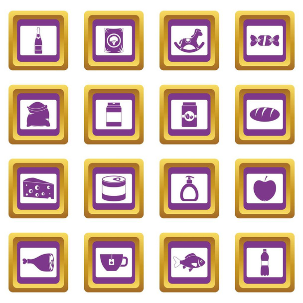 Shop navigation foods icons set purple - Διάνυσμα, εικόνα