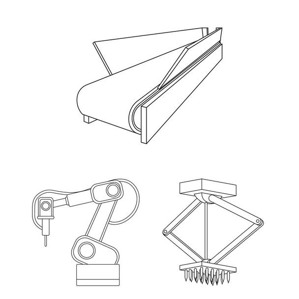 Equipment and machine outline icons in set collection for design.Technical progress of the factory vector symbol stock web illustration. - Vector, imagen