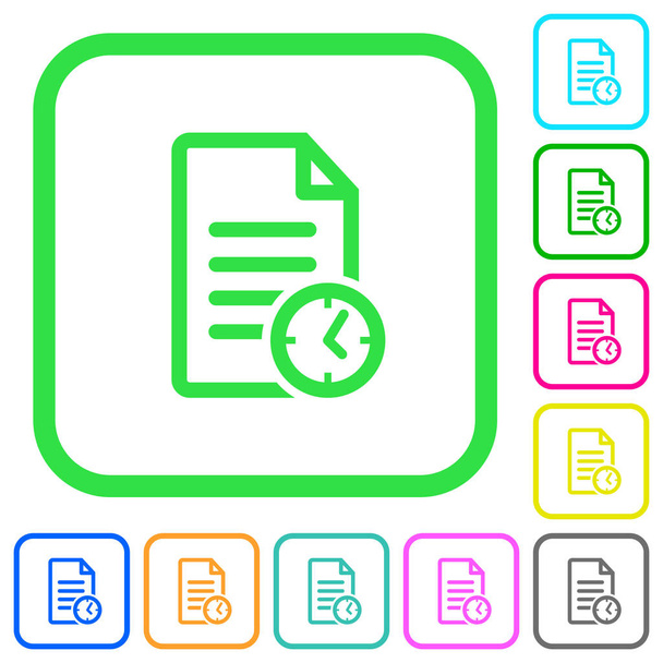Document last modified time vivid colored flat icons in curved borders on white background - Vector, Image
