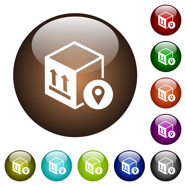 Paquete de seguimiento de iconos blancos en botones de vidrio de color redondo
 - Vector, imagen