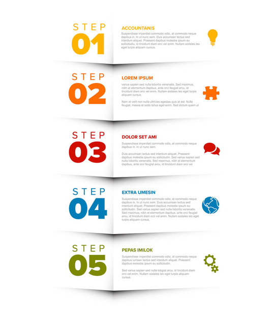 Vector five steps progress template with descriptions and icons - vertical version - Vector, Image
