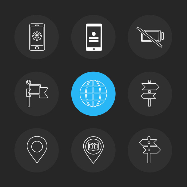 many flat vector app icons on black background - Вектор, зображення