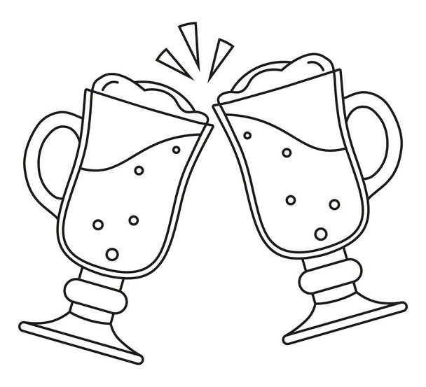Line art black and white two fancy beer glass - Vettoriali, immagini