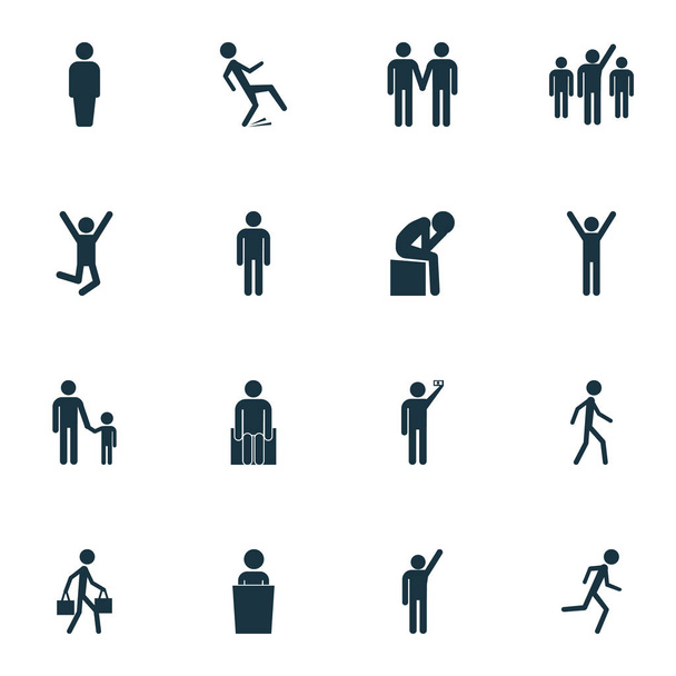 Person icons set with jogging, rejoicing, leader and other downfall elements. Isolated  illustration person icons. - Photo, Image