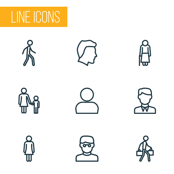 People icons line style set with bags, child, woman and other woman elements. Isolated  illustration people icons. - Photo, Image