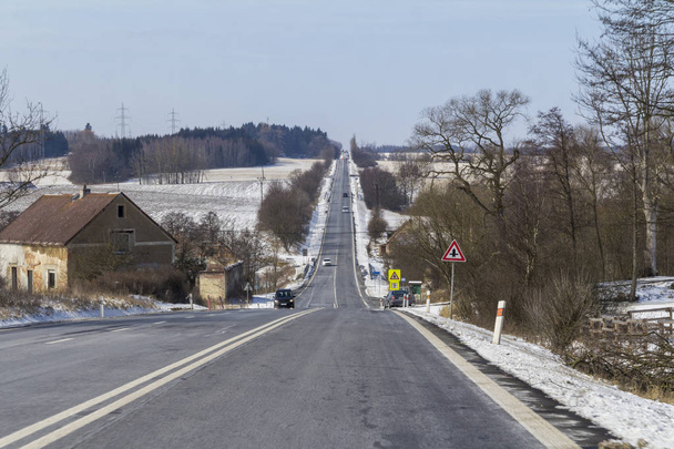 roadside scenery in the Czech Republic at winter time - Photo, Image