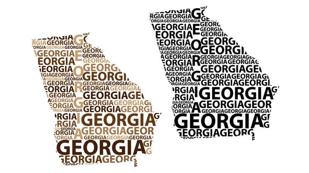Szkic Georgia (Stany Zjednoczone) litery tekstu mapa, Mapa Georgia - w kształt kontynentu, mapę Georgia (stan w USA) - brązowy i czarny ilustracja wektorowa - Wektor, obraz