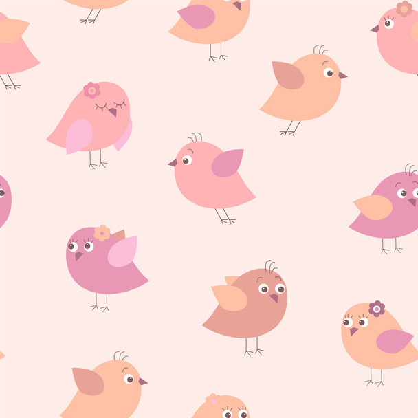 Cute seamless pattern with a different cartoon birds - Vector, Imagen