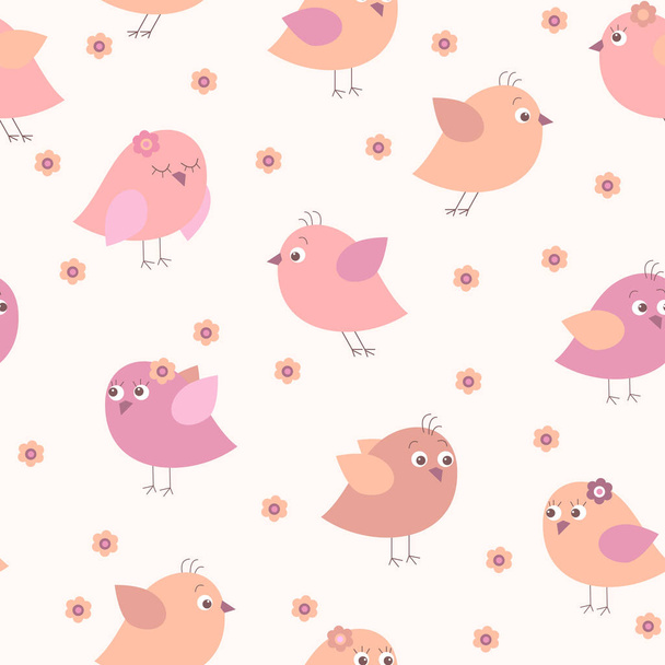 Cute seamless pattern with a  multi-colored cartoon birds - Вектор,изображение