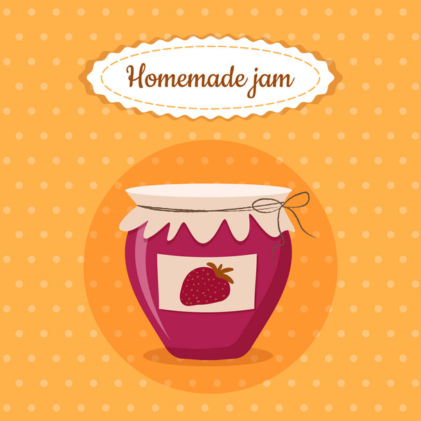 dulce lindo jam jar casero fresa postre comida vector ilustración para cartel, postal, menú
 - Vector, Imagen