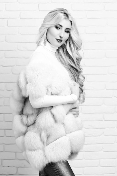 fashionable sexy woman in fur - Photo, image