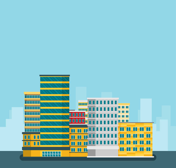 Színes üzleti épületek, a kék háttér - Vektor, kép