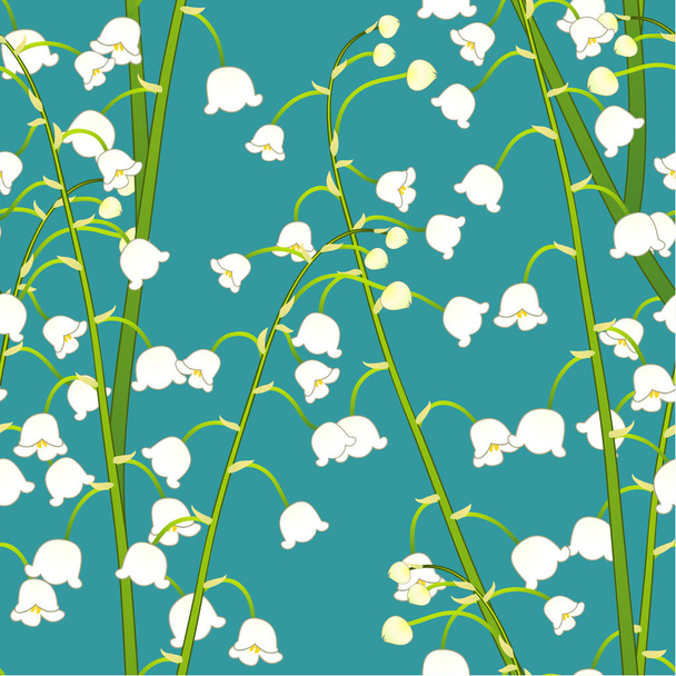 White Lily of the Valley on Green Teal Background. Vector Illustration. - Vector, Image