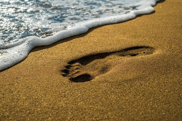 voetafdruk op het zee-strand - Foto, afbeelding