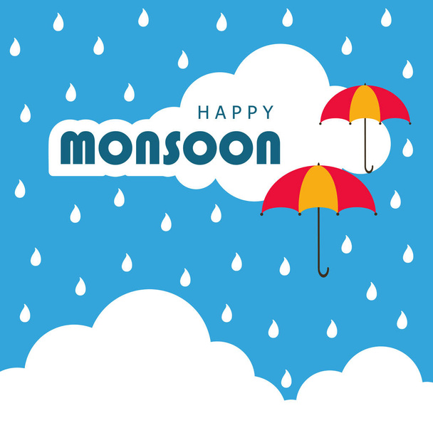 Fondo del Monzón Feliz y letras con paraguas en el fondo para el Monzón Feliz en India
 - Vector, Imagen