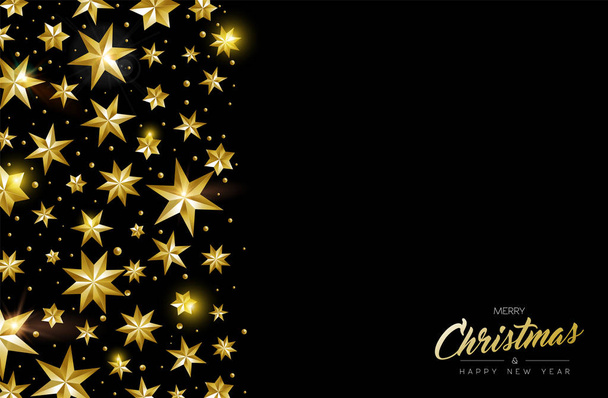 Feliz Natal e Feliz Ano Novo cartão elegante com ilustração feita de estrelas de ouro. Design de festa de férias de luxo. Vetor EPS10
. - Vetor, Imagem