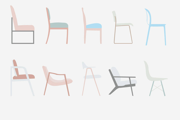 vista lateral estilo sillas vector oficina muebles diseño conjunto, ilustración
 - Vector, imagen