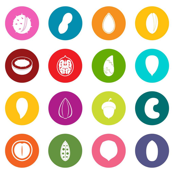 Nuts icons many colors set - Vector, Image
