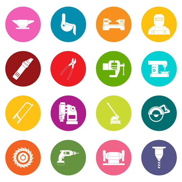 Metal working icons many colors set - Vector, Image