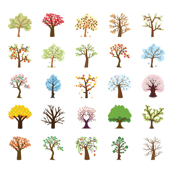 Four Season Tree Flat Vector Icons Set - Vector, Image