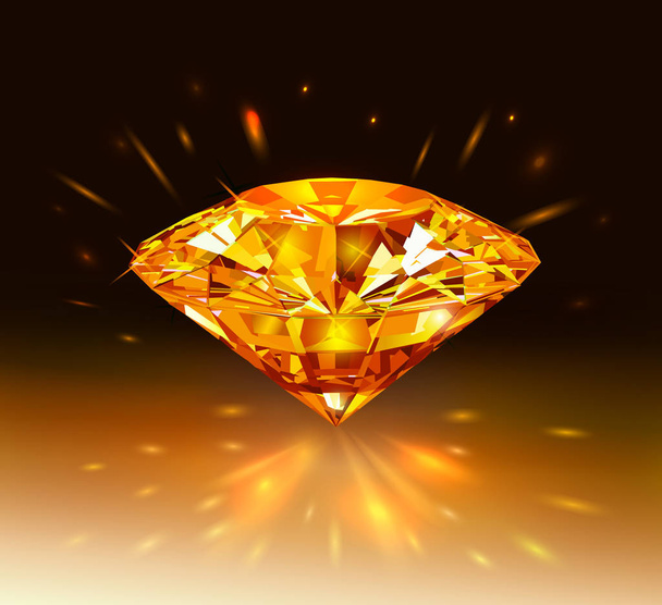 schöner leuchtend oranger Diamant isoliert auf dunkelorangefarbenem Hintergrund. Vektorillustration. - Vektor, Bild