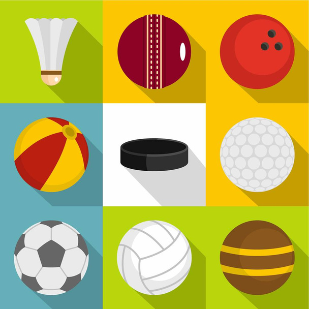 Different equipment for outdoor games icons set - Vector, afbeelding