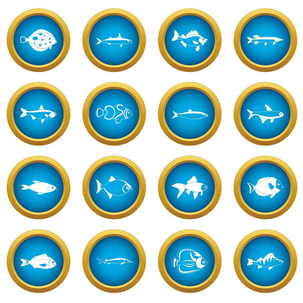Fish icons blue circle set - Vektör, Görsel
