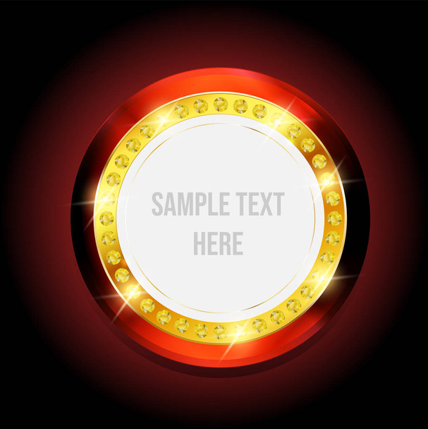 round casino frame with golden elements on dark and red background, vector illustration - Vetor, Imagem