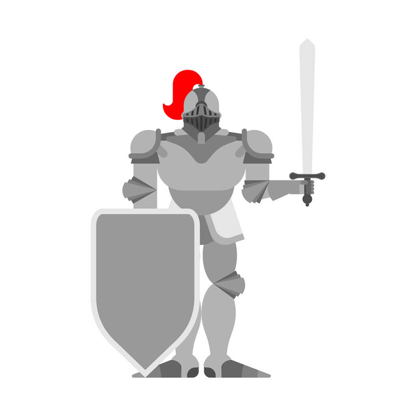 Caballero aislado. Guerrero de armadura metálica. Armadura de hierro. Placa y espada. Ilustración del vector
 - Vector, Imagen
