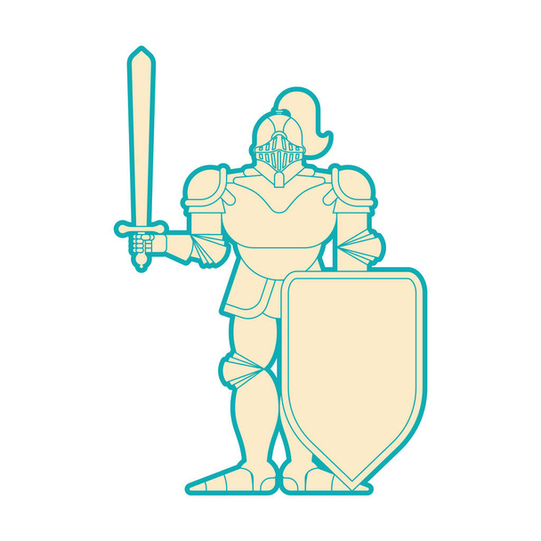 İzole şövalye. Metal zırh savaşçı. Demir zırh. Plaka ve kılıç. Vektör illustratio - Vektör, Görsel