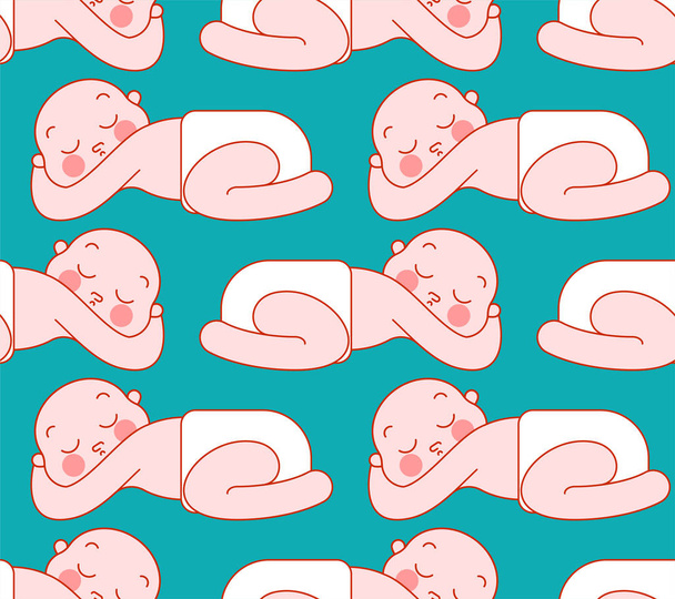 Baby patroon naadloos. Pasgeboren achtergrond. Kid in luier. Vector illustratio - Vector, afbeelding